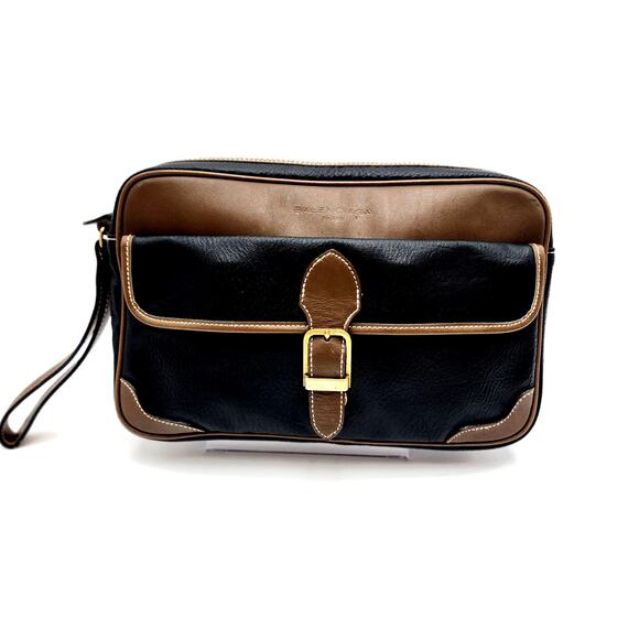 VINTAGE BALENCIAGA BLACK AND BROWN LEATHER TOILETRY BAG - Picture 1 of 16